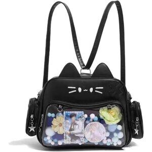 Cat Ita Bag Black Plush Pin Display Backpack Crossbody for Pins, Dolls & Merchan